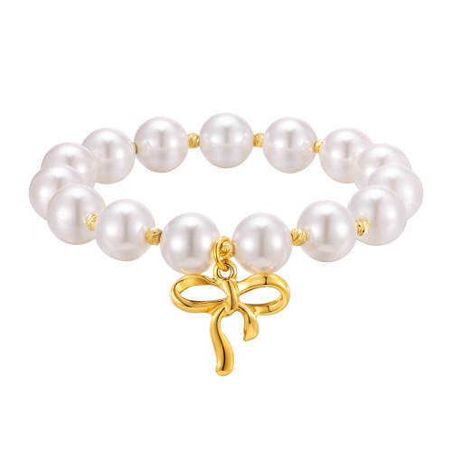Wholesale Stainless Steel Gold Ribbon Pearl Bracelet
