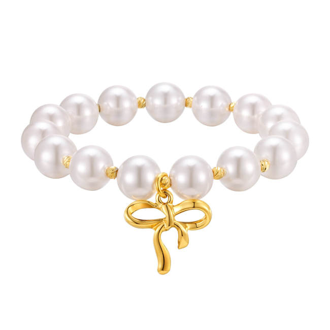 Wholesale Stainless Steel Gold Ribbon Pearl Bracelet