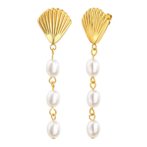 Wholesale Stainless Steel Scallop Earrings with Pearl Drop