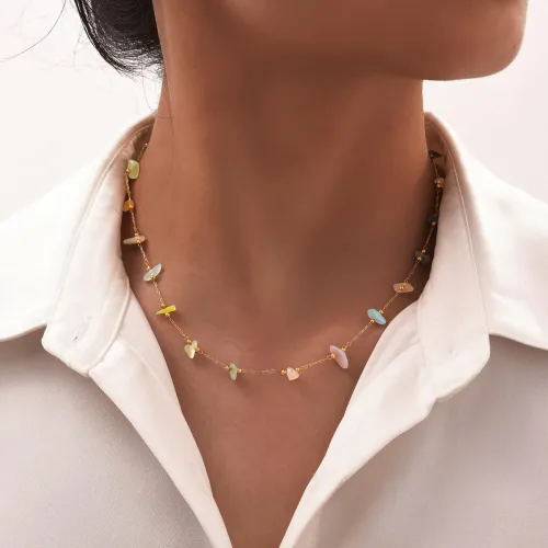 Wholesale Stainless Steel Colored Natural Stone Necklace