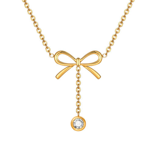 Wholesale Stainless Steel CZ Drop Bow Necklace