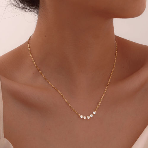 Wholesale Stainless Steel White Zirconia Gold Necklace