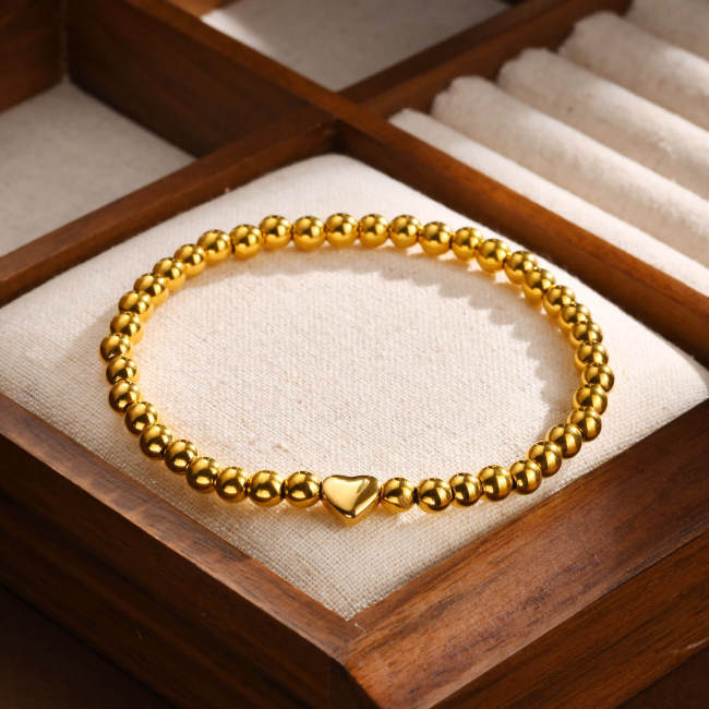 Wholesale Stainless Steel Heart Beaded Bracelet