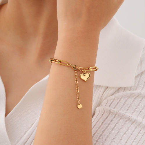 Wholesale Stainless Steel Chunky Paperclip Chain Bracelet with Heart