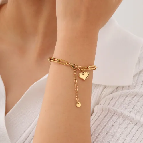 Wholesale Stainless Steel Chunky Paperclip Chain Bracelet with Heart