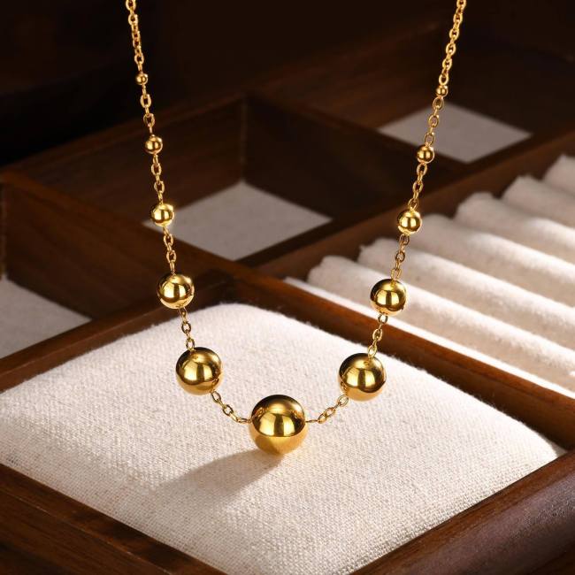Wholesale Stainless Steel Balls Gold Necklace