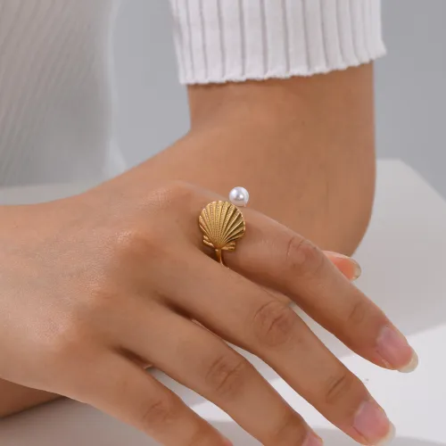 Wholesale Stainless Steel Open Scallop Pearl Ring