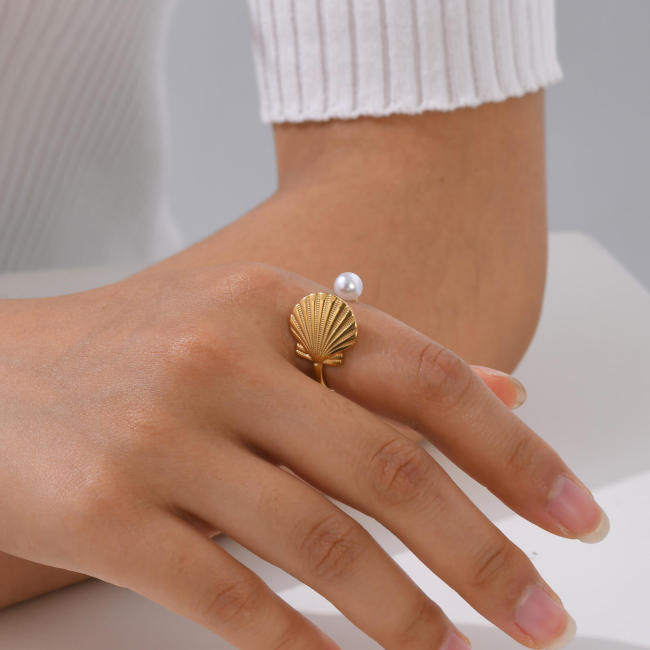 Wholesale Stainless Steel Open Scallop Pearl Ring