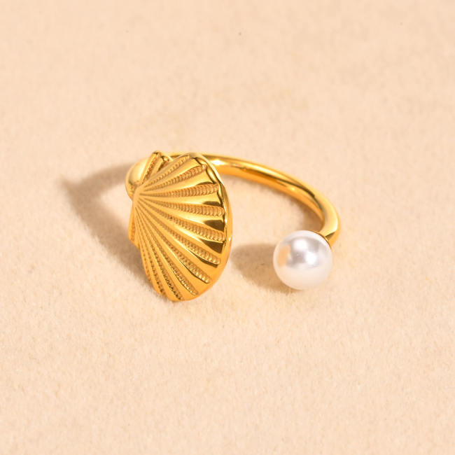 Wholesale Stainless Steel Open Scallop Pearl Ring