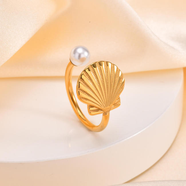 Wholesale Stainless Steel Open Scallop Pearl Ring