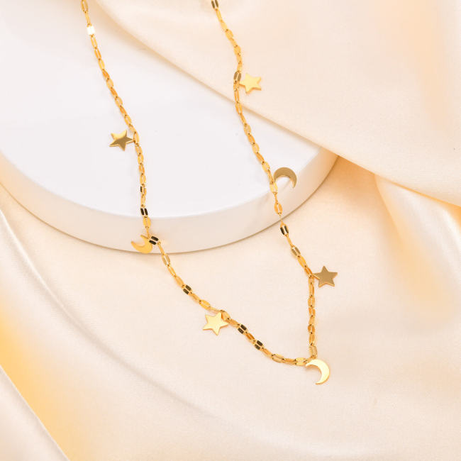 Wholesale Stainless Steel Star and Moon Necklace