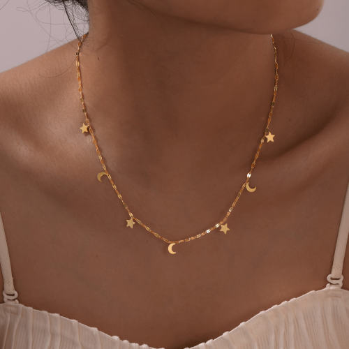 Wholesale Stainless Steel Star and Moon Necklace