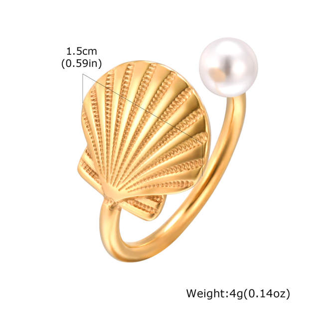Wholesale Stainless Steel Open Scallop Pearl Ring