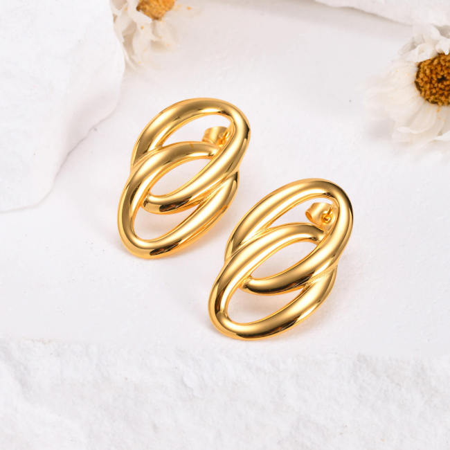 Wholesale Stainless Steel Double Oval Earrings
