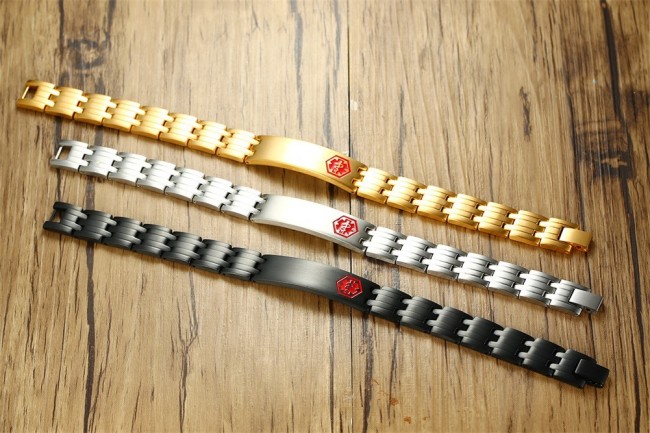 Wholesale Stainless Steel Black Bracelet Medical Alert Jewellery