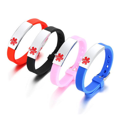 Wholesale Stainless Steel ID Rubber Medical Bracelet Bands