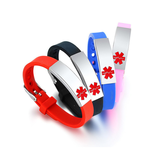 Wholesale Stainless Steel ID Rubber Medical Bracelet Bands