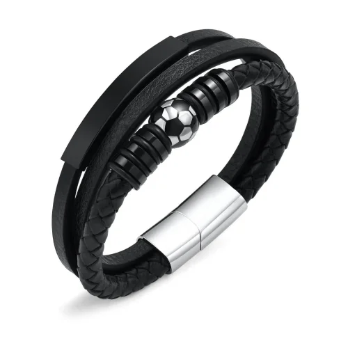 Wholesale Stainless Steel Football Leather Triple Bracelet