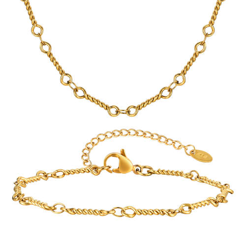 Wholesale Stainless Steel Gold Twisted Bracelet and Necklace Set