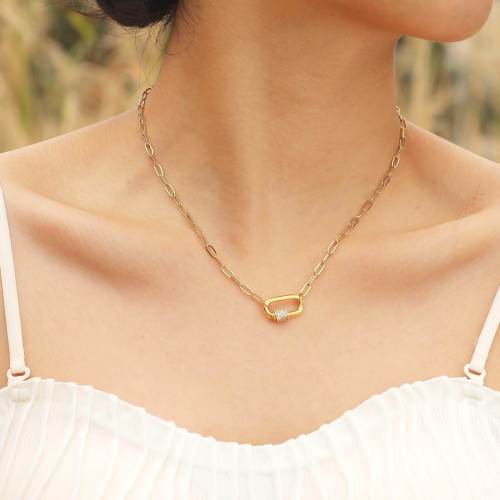 Wholesale Stainless Steel Fashion Geometric Paperclip Necklace