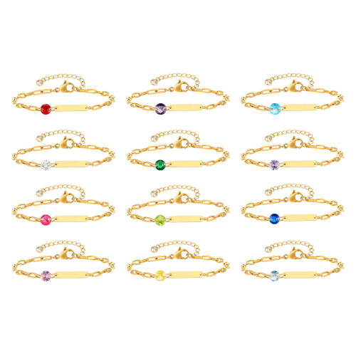 Wholesale Stainless Steel Engravable Birthstone Paperclip Bracelet