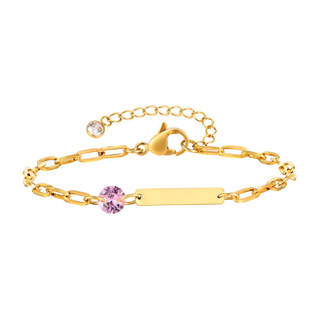 Wholesale Stainless Steel Engravable Birthstone Paperclip Bracelet