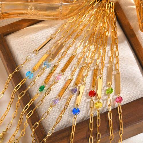 Wholesale Stainless Steel Engravable Birthstone Paperclip Bracelet