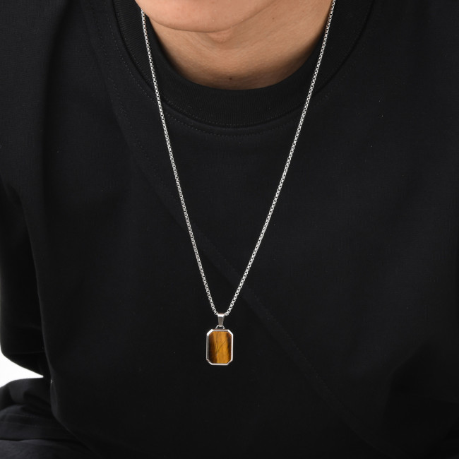 Wholesale Stainless Steel Men Octagonal Pendant with Stone