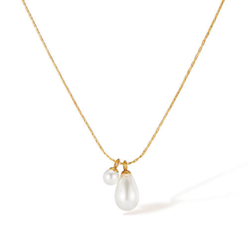 Wholesale Stainless Steel Double Pearls Drop Necklace
