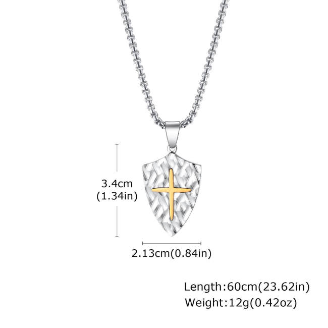 Wholesale Stainless Steel Two-tone Cross Shield Pendant