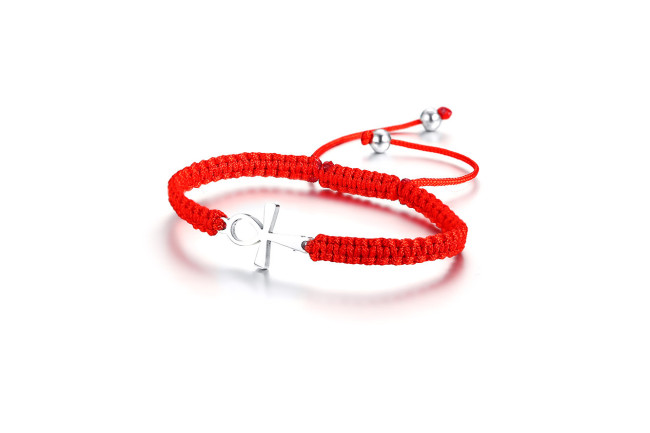 Wholesale Stainless Steel Adjustable Red Rope Anka Cross Bracelet