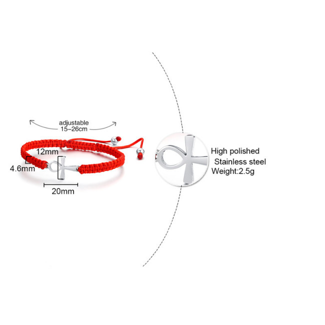Wholesale Stainless Steel Adjustable Red Rope Anka Cross Bracelet