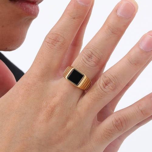 Wholesale Stainless Steel Onyx Gold Ring