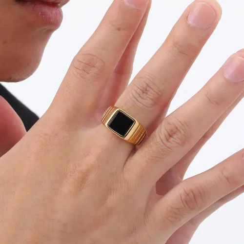 Wholesale Stainless Steel Onyx Gold Ring
