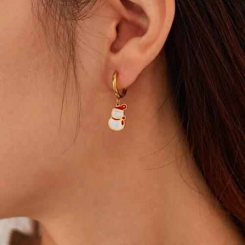Wholesale Stainless Steel Christmas Snowman Earrings