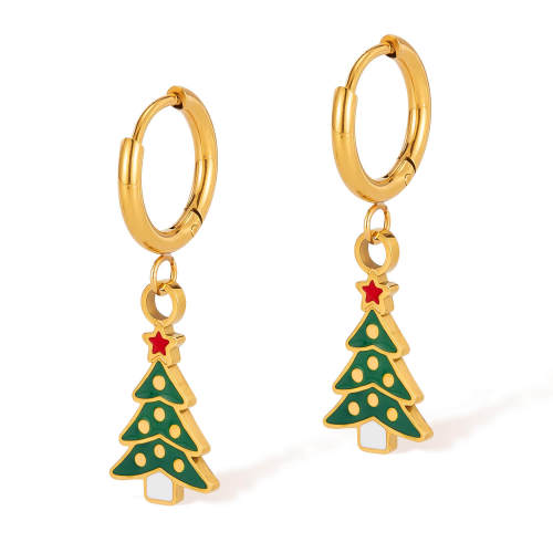 Wholesale Stainless Steel Christmas Tree Earrings