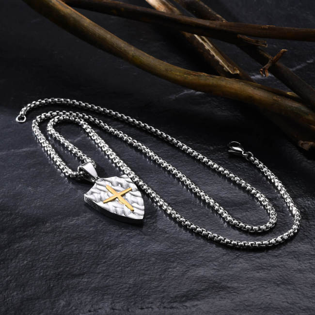 Wholesale Stainless Steel Two-tone Cross Shield Pendant
