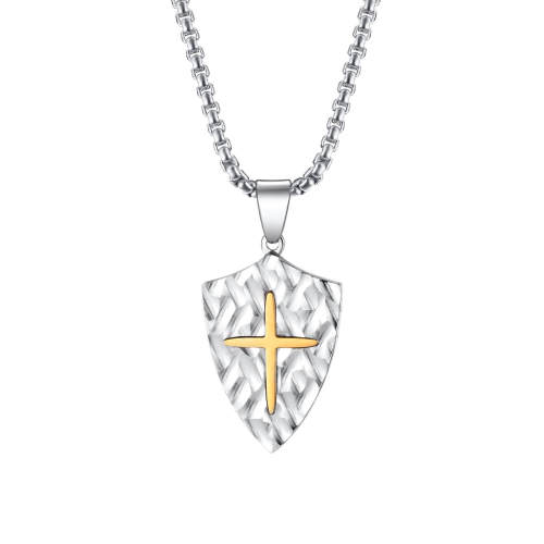 Wholesale Stainless Steel Two-tone Cross Shield Pendant