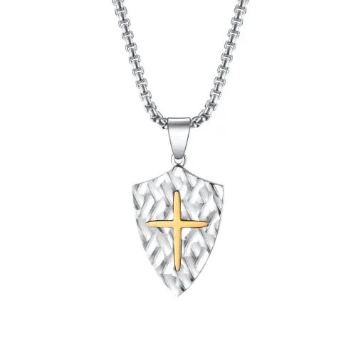 Wholesale Stainless Steel Two-tone Cross Shield Pendant