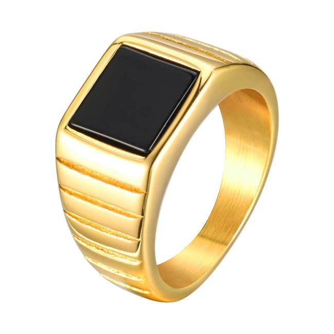 Wholesale Stainless Steel Onyx Gold Ring