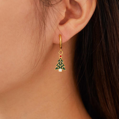 Wholesale Stainless Steel Christmas Tree Earrings