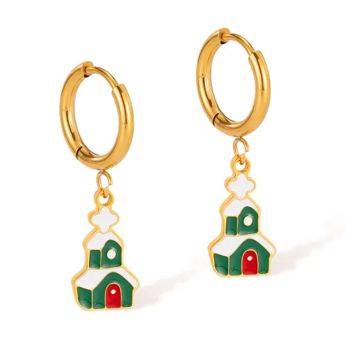 Wholesale Stainless Steel Christmas Snowhouse Earrings