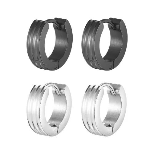 Wholesale Stainless Steel Men Double Groove Earring