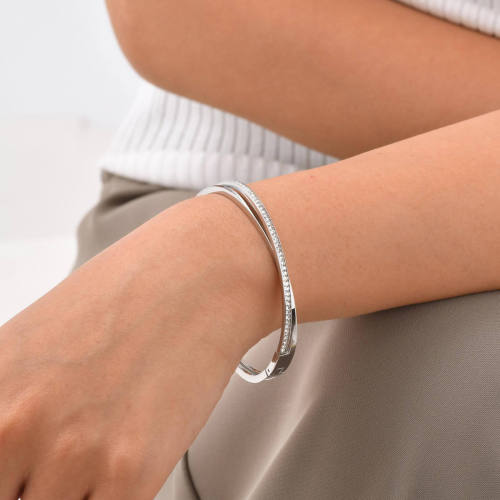 Wholesale Stainless Steel White CZ Interlocking Bangle