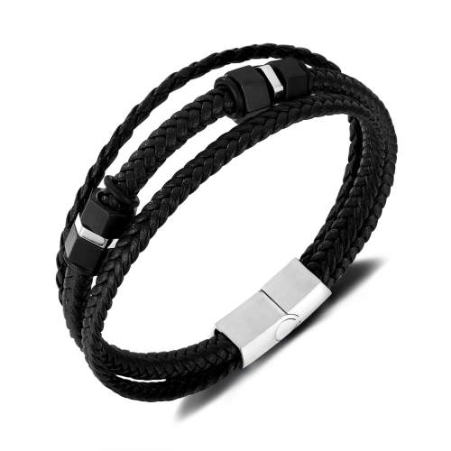 Wholesale Stainless Steel Multi-Layer Braided Leather Bracelets