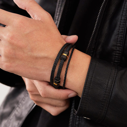 Wholesale Stainless Steel Multi-Layer Braided Leather Bracelets