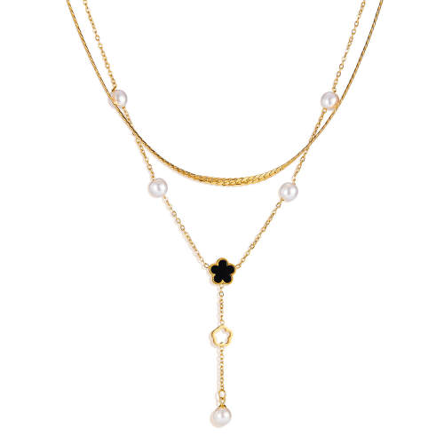Wholesale Stainless Steel Pearl Double Layered Necklace
