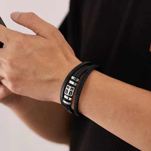 Wholesale Multiple Leather Bracelet with Steel Beads