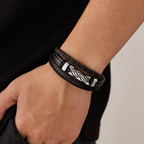 Wholesale Stainless Steel Cool Mens Leather Bracelets