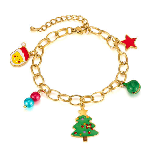 Wholesale Stainless Steel Christmas Tree Bell Bracelet
